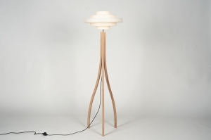 vloerlamp 31596 landelijk modern retro hout licht hout stof beige hout zand rond