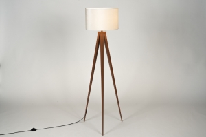 vloerlamp 31612 modern retro stof metaal bruin beige creme rond