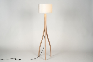 vloerlamp 31613 landelijk modern hout licht hout stof beige creme hout rond