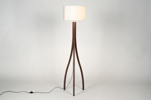 vloerlamp 31614 landelijk modern eigentijds klassiek hout donker hout stof bruin beige creme rond