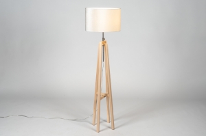 vloerlamp 31615 landelijk modern hout licht hout stof beige creme hout rond
