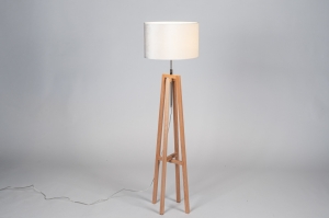 staande lamp 31618 landelijk modern hout licht hout stof beige creme hout rond
