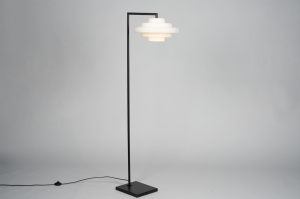 vloerlamp 31629 landelijk modern retro stof metaal zwart mat beige zand rond rechthoekig