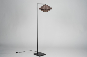vloerlamp 31632 landelijk modern retro stof metaal zwart mat bruin rond rechthoekig