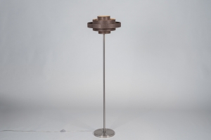 vloerlamp 31634 modern retro staal rvs stof metaal bruin staalgrijs rond