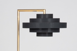 vloerlamp 31640 modern retro eigentijds klassiek messing (kleur) geschuurd stof metaal zwart goud messing (kleur) rond rechthoekig