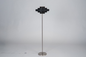 vloerlamp 31644 modern retro staal rvs stof metaal zwart staalgrijs rond