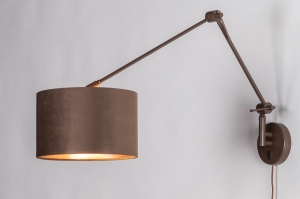 wandlamp 31650 landelijk modern retro eigentijds klassiek stof metaal bruin rond langwerpig