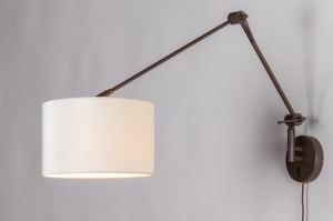 wandlamp 31651 landelijk modern retro eigentijds klassiek stof metaal bruin beige creme rond langwerpig