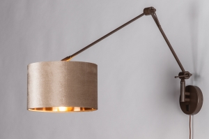 wandlamp 31652 landelijk modern eigentijds klassiek stof metaal bruin taupe rond langwerpig