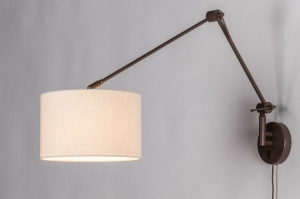 wandlamp 31653 landelijk modern eigentijds klassiek stof metaal bruin beige zand rond langwerpig