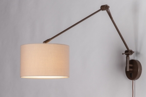 wandlamp 31654 landelijk modern eigentijds klassiek stof metaal bruin taupe rond langwerpig