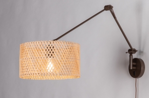 wandlamp 31655 landelijk modern retro metaal rotan bruin naturel rond langwerpig