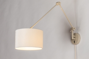 Wandleuchte 31656 laendlich modern Retro Stoff Metall Beige Creme Sand rund laenglich
