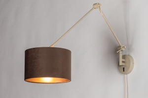 wandlamp 31657 landelijk modern retro eigentijds klassiek stof metaal bruin beige zand rond langwerpig