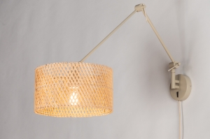 wandlamp 31659 landelijk modern retro metaal rotan beige naturel zand rond langwerpig
