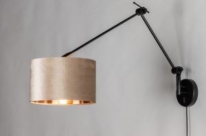 wandlamp 31660 landelijk modern eigentijds klassiek stof metaal zwart mat taupe rond langwerpig