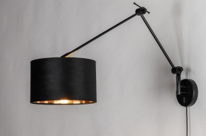 wandlamp 31661 landelijk modern eigentijds klassiek stof metaal zwart mat rond langwerpig