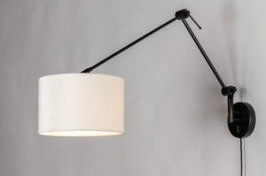wandlamp 31662 landelijk modern eigentijds klassiek stof metaal zwart mat beige creme rond langwerpig
