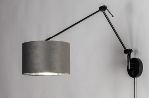 wandlamp 31663 landelijk modern eigentijds klassiek stof metaal zwart mat grijs rond langwerpig