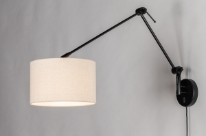 wandlamp 31664 landelijk modern eigentijds klassiek stof metaal zwart mat beige zand rond langwerpig