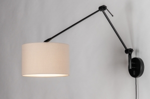 wandlamp 31665 landelijk modern eigentijds klassiek stof metaal zwart mat taupe rond langwerpig