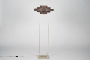 vloerlamp 31674 modern eigentijds klassiek stof metaal bruin beige zand rond