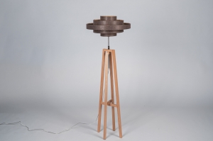 vloerlamp 31678 landelijk modern retro eigentijds klassiek hout stof bruin hout rond