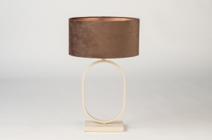 tafellamp 31695 modern eigentijds klassiek stof metaal bruin beige zand ovaal