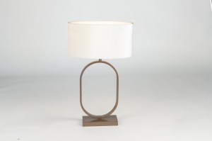 tafellamp 31697 modern eigentijds klassiek stof metaal bruin beige creme ovaal
