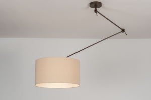 hanglamp 31703 landelijk modern stof metaal bruin beige zand rond langwerpig