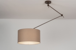 hanglamp 31704 landelijk modern retro eigentijds klassiek stof metaal bruin taupe rond langwerpig