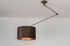 hanglamp 31705 landelijk modern retro eigentijds klassiek stof metaal bruin rond langwerpig