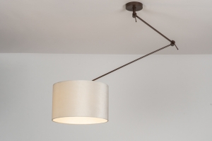 hanglamp 31706 landelijk modern eigentijds klassiek stof metaal bruin beige creme rond langwerpig