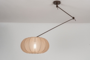 hanglamp 31707 modern stof metaal bruin taupe rond langwerpig