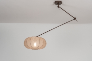 hanglamp 31708 modern stof metaal bruin taupe rond langwerpig