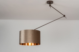 hanglamp 31709 landelijk modern eigentijds klassiek stof metaal bruin taupe rond
