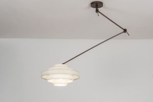 hanglamp 31710 landelijk modern retro stof metaal bruin beige zand rond langwerpig