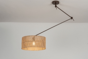 hanglamp 31711 landelijk modern retro eigentijds klassiek metaal rotan bruin naturel rond langwerpig