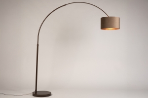 vloerlamp 31722 modern retro eigentijds klassiek stof metaal bruin taupe rond