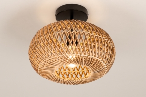 plafondlamp 31739 landelijk modern retro metaal rotan bruin naturel rond