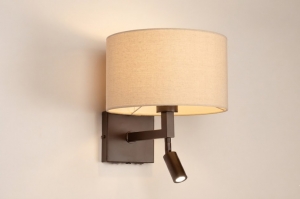 wandlamp 31797 modern stof metaal bruin beige zand rond vierkant