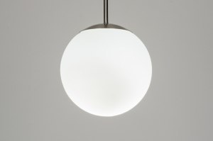 hanglamp 64882 landelijk modern retro eigentijds klassiek art deco glas wit opaalglas wit rond
