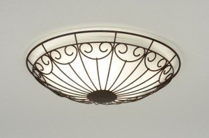 plafondlamp 71775 landelijk rustiek retro klassiek eigentijds klassiek glas wit opaalglas brons roest bruin brons rond