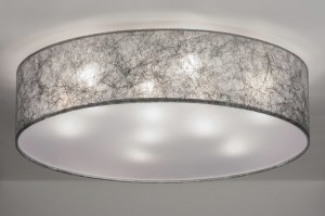 plafondlamp 72085 landelijk modern eigentijds klassiek stof grijs zilvergrijs rond