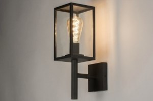 wandlamp 72712 landelijk modern glas helder glas aluminium zwart mat rechthoekig lantaarn