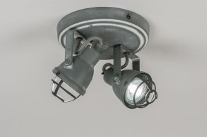 spot 72858 look industriel rural rustique lampes costauds retro acier gris beton rond