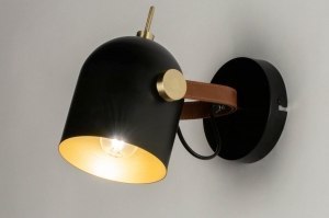 wandlamp 72978 industrieel modern eigentijds klassiek metaal zwart mat goud rond