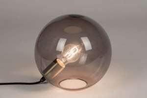 tafellamp 72992 design modern retro eigentijds klassiek glas messing geschuurd grijs messing rond
