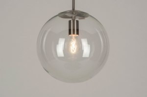 pendant light 72999 modern retro glass clear glass stainless steel metal steel gray transparent round